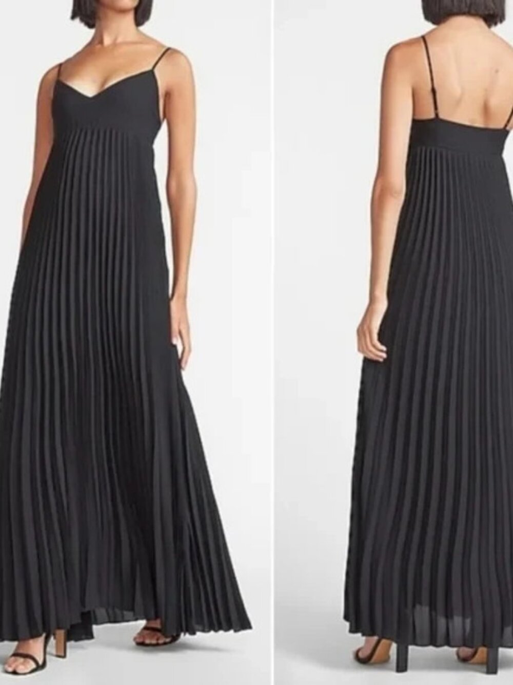 Express NEW Black Pleated Maxi Dress Fully Lined XS Spaghetti Straps
